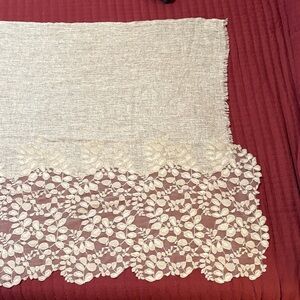 Maneesha Ruia 100% Fine Wool, Lace Trimmed Taupe Scarf 31.5” x 78”